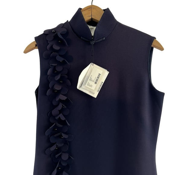 Blanc de Chine Dress Size 4 Navy Mandarin Collar Gown Applique Beaded Chinese - Picture 1 of 16